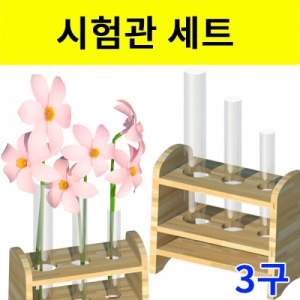 유리시험관 세트 - 시험관대 포함 [3구]KSCI-8141 유리 시험관 세트 유리재질 시험관(사이즈선택) 나무시험관대 세트입니다. 집콕 만들기키트 과학교구